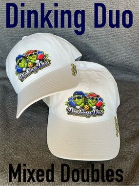 Pickleball Mixed Doubles Hat Set – Dinking Duo – Matching White Caps - Man Woman